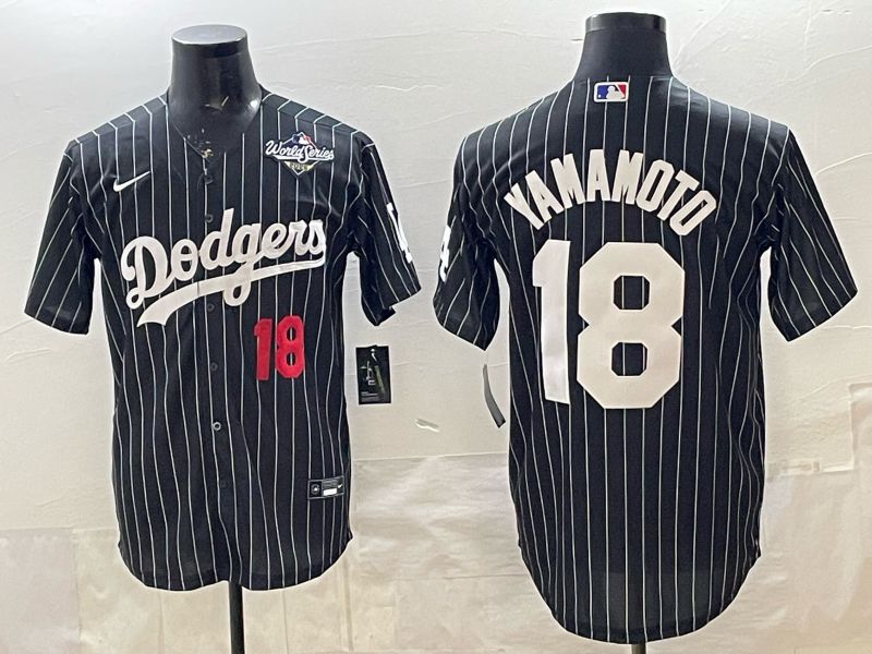 Men 2026 Nike Los Angeles Dodgers #18 Yamamoto Black stripe Game MLB Jersey 05->->
